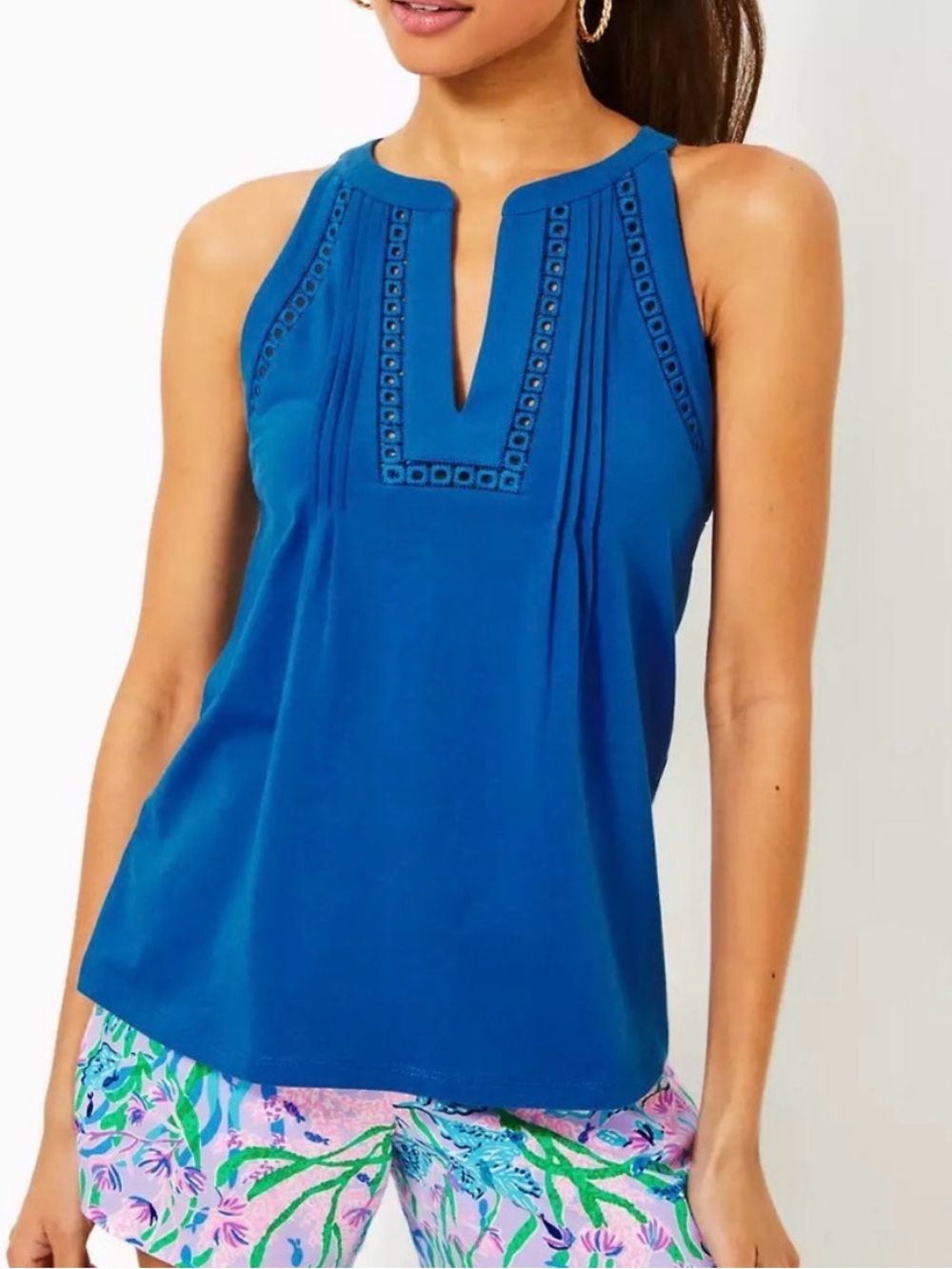 Lily Pulitzer Royal Blue Eyelet Trim Blouse